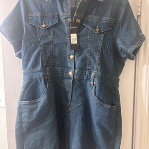 Bebe Blue Denim Button-Up Jumpsuit
